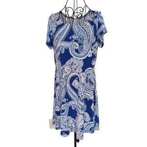 Blue & White Paisley Womens Dress Sz M Vasna Flowy